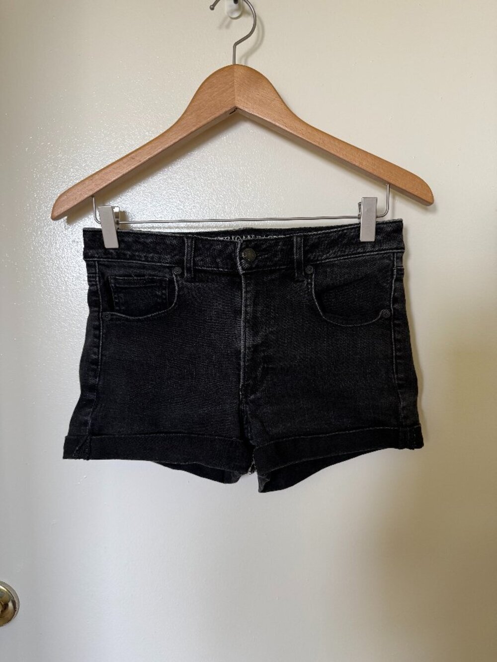American Eagle Outfitters The Super High Rise Shortie Dark Wash Denim Shorts